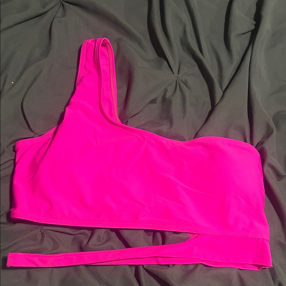 SHEIN Hot Pink One-Shoulder Bikini Top